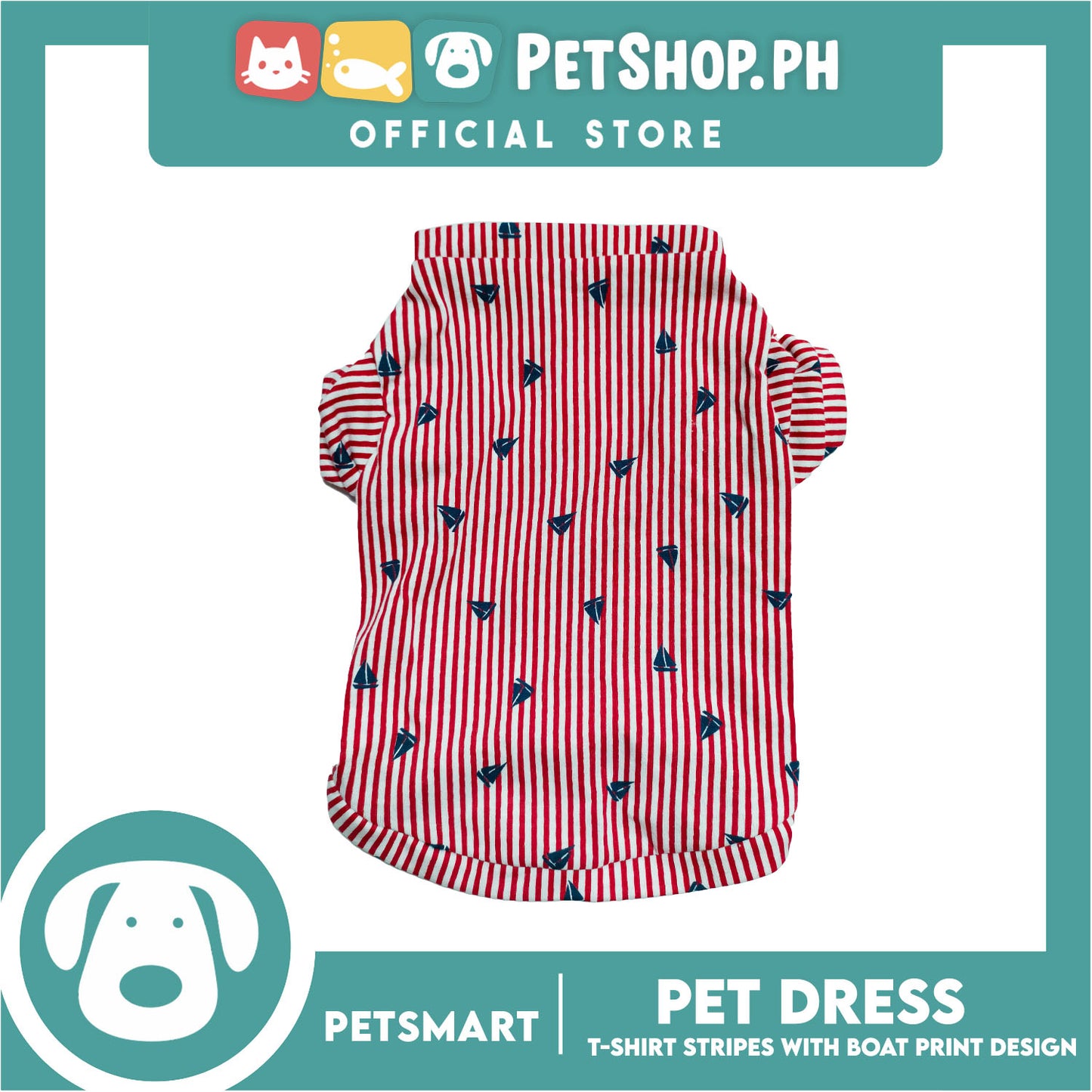 Pet T-Shirt Stripes With Boat Print Design, Red Color DG-CTN108S (Small)