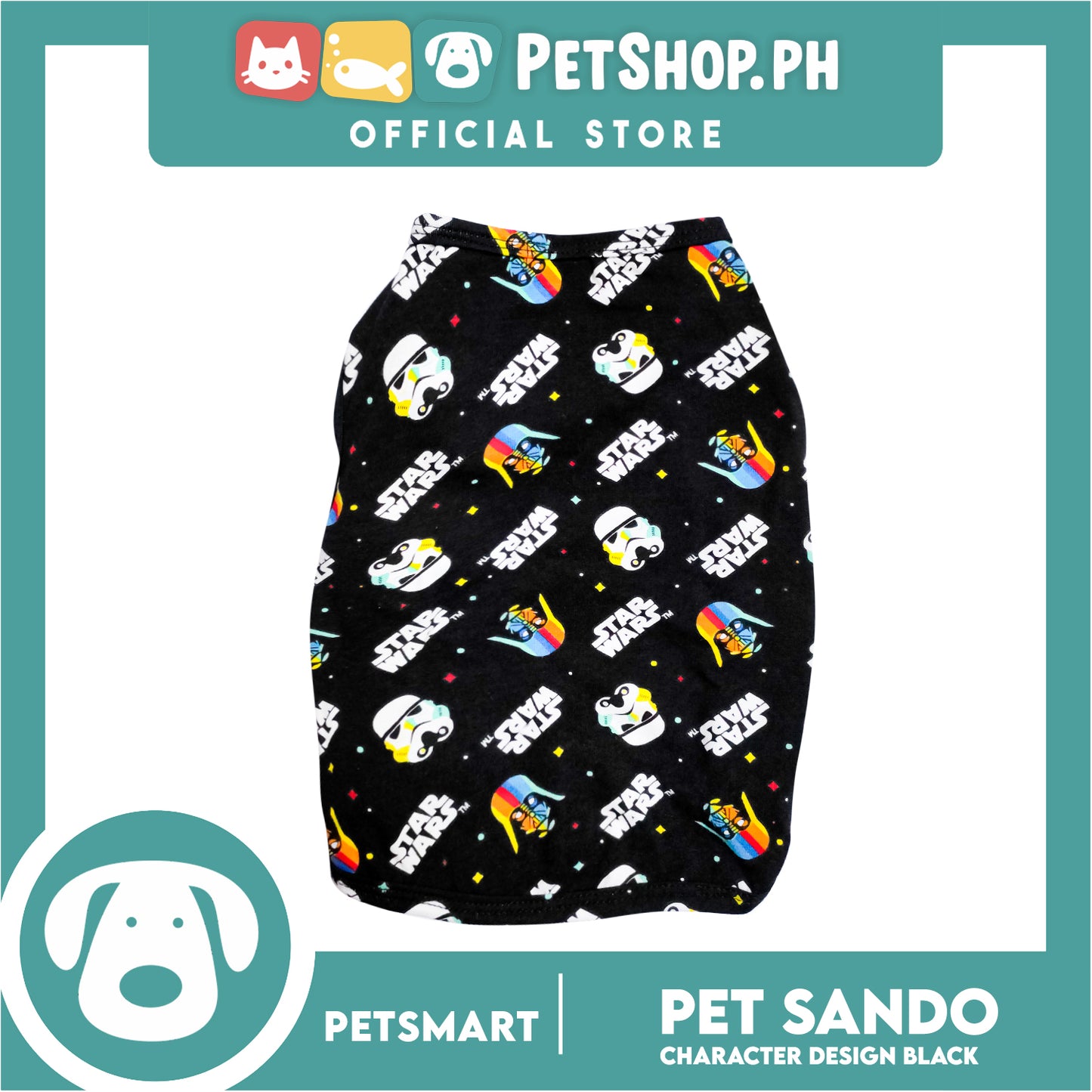 Pet Sando With Character Design, Black Color DG-CTN106S (Small) Perfect Fit For Dogs And Cats, Breathable Clothes, Soft Lightweight Pet Clothing