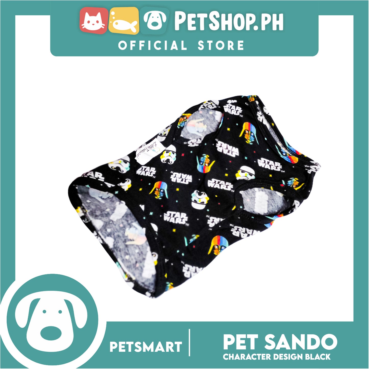 Pet Sando With Character Design, Black Color DG-CTN106L (Large) Perfect Fit For Dogs And Cats, Breathable Clothes, Soft Lightweight Cool Pet Clothing