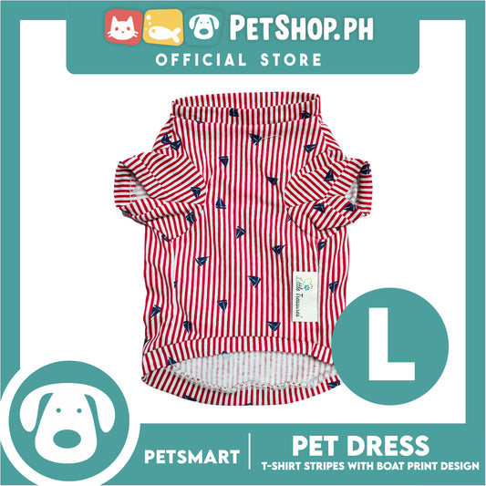 Pet T-Shirt Stripes With Boat Print Design, Red Color DG-CTN108L (Large) Perfect Fit For Dogs And Cats, Breathable Clothes, Soft Lightweight Pet Clothing