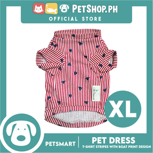 Pet T-Shirt Stripes With Boat Print Design, Red Color DG-CTN108XL (XL) Perfect Fit For Dogs And Cats, Breathable Clothes, Soft Lightweight Pet Clothing