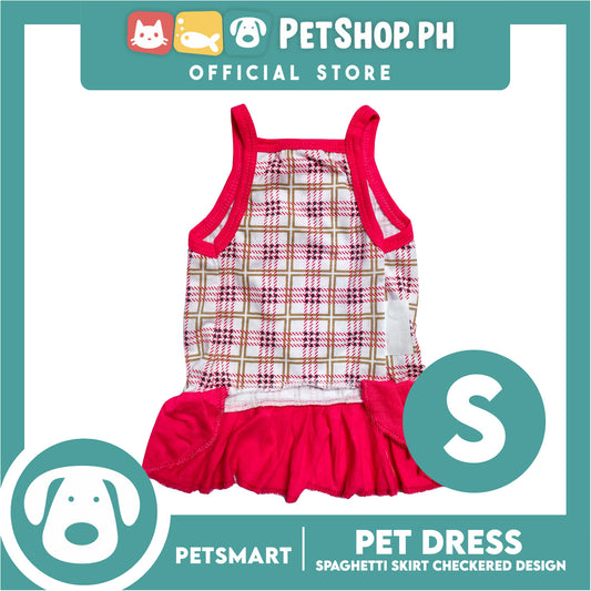 Pet Dress Spaghetti Skirt Checkered Design, Pink Color DG-CTN109S (Small) Perfect Fit For Dogs And Cats, Breathable Clothes, Soft Lightweight Pet Clothing