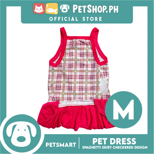 Pet Dress Spaghetti Skirt Checkered Design, Pink Color DG-CTN109M (Medium) Perfect Fit For Dogs And Cats, Breathable Clothes, Soft Lightweight Pet Clothing