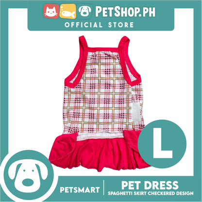 Pet Dress Spaghetti Skirt Checkered Design, Pink Color DG-CTN109L (Large)