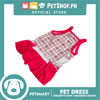 Pet Dress Spaghetti Skirt Checkered Design, Pink Color DG-CTN109L (Large)