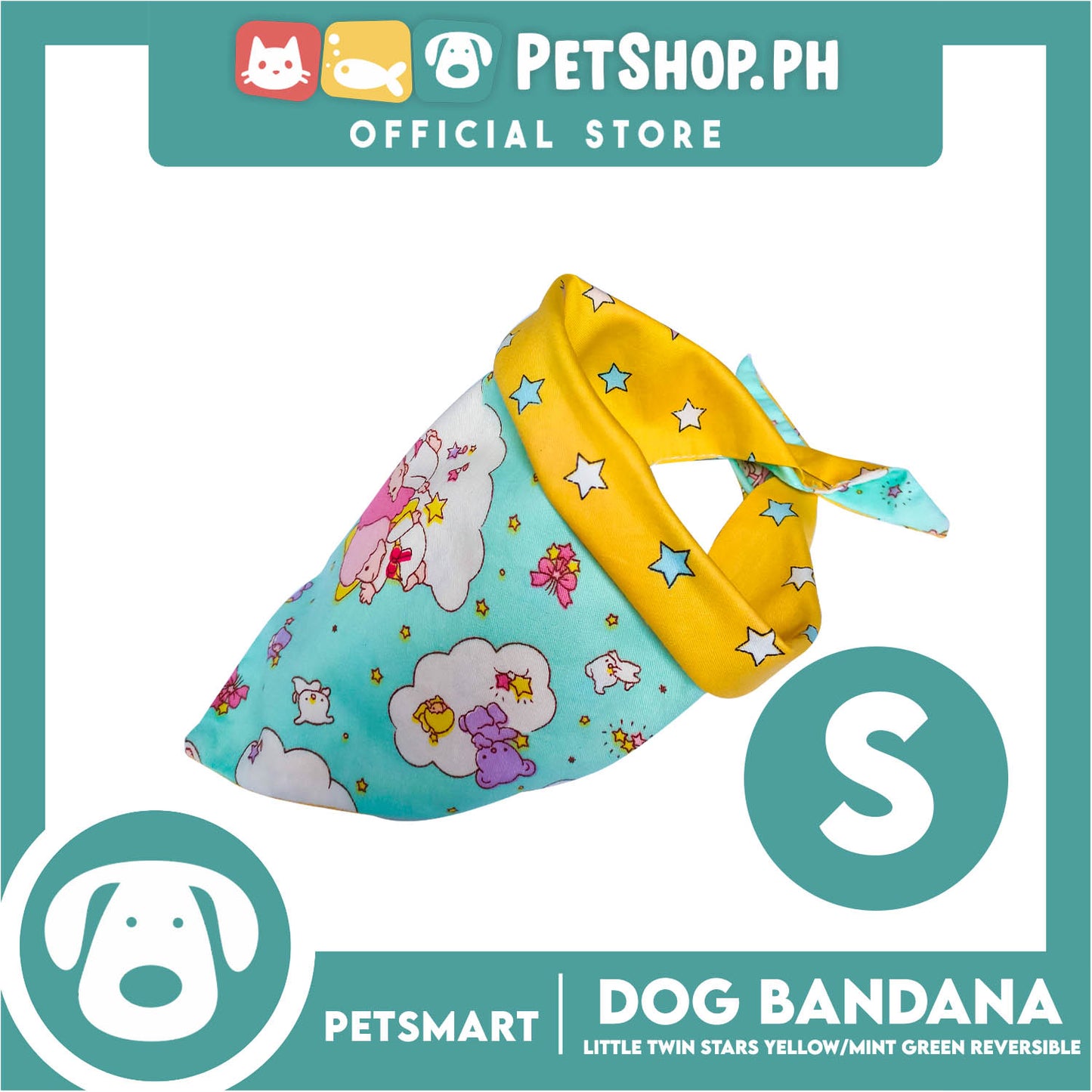 Pet Bandana Collar Scarf Reversible, Little Twin Stars Designs, Yellow Color DB-CTN22S (Small) Perfect Fit For Dogs And Cats, Breathable, Soft Lightweight Pet Bandana