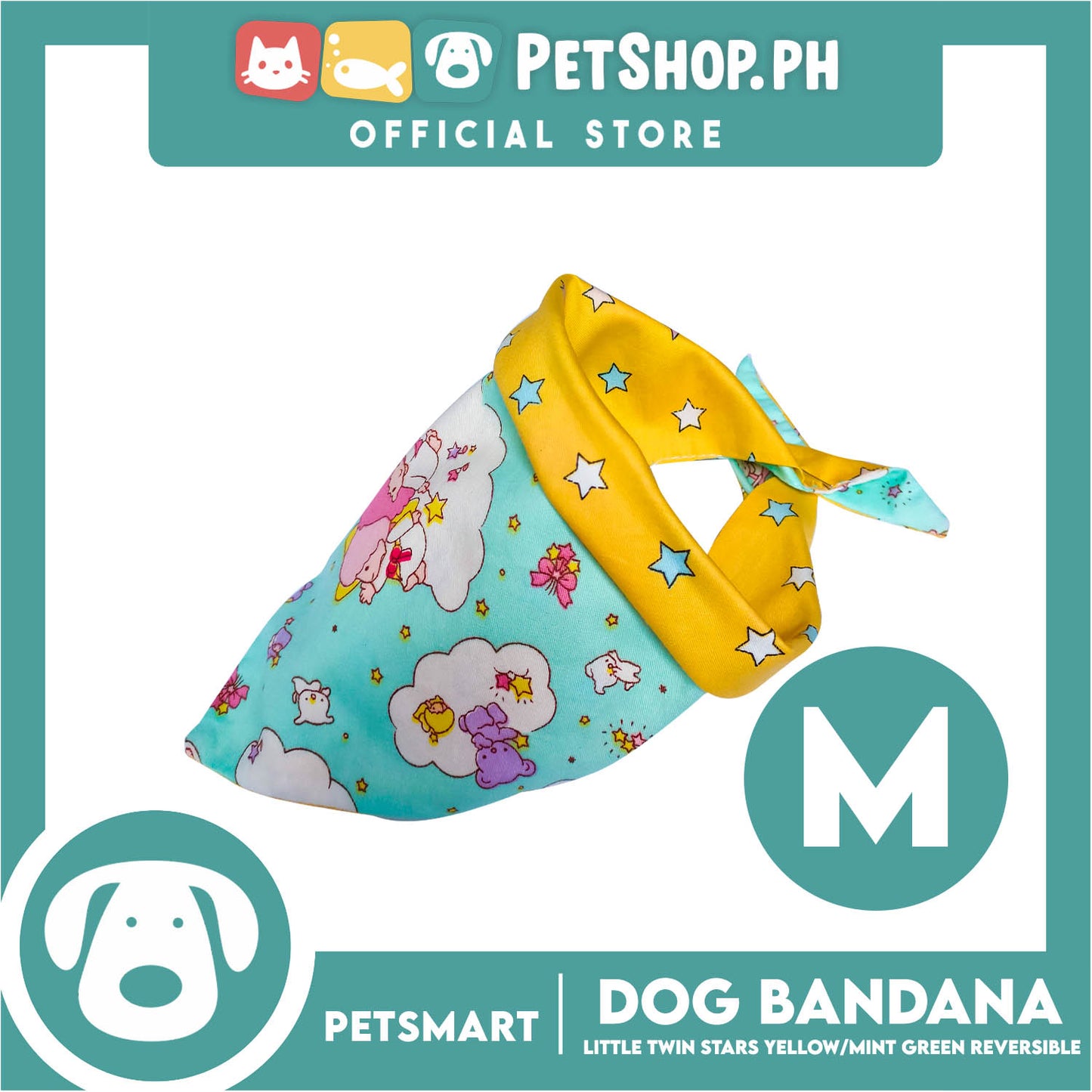 Pet Bandana Collar Scarf Reversible, Little Twin Stars Designs, Yellow Color DB-CTN22M (Medium) Perfect Fit For Dogs And Cats, Breathable, Soft Lightweight Pet Bandana