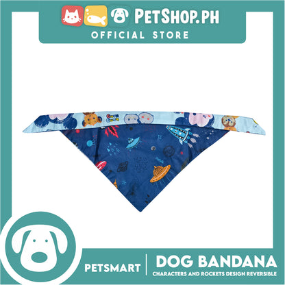 Pet Bandana Collar Scarf Reversible With Characters And Rockets Designs, Blue Color DB-CTN23M (Medium)