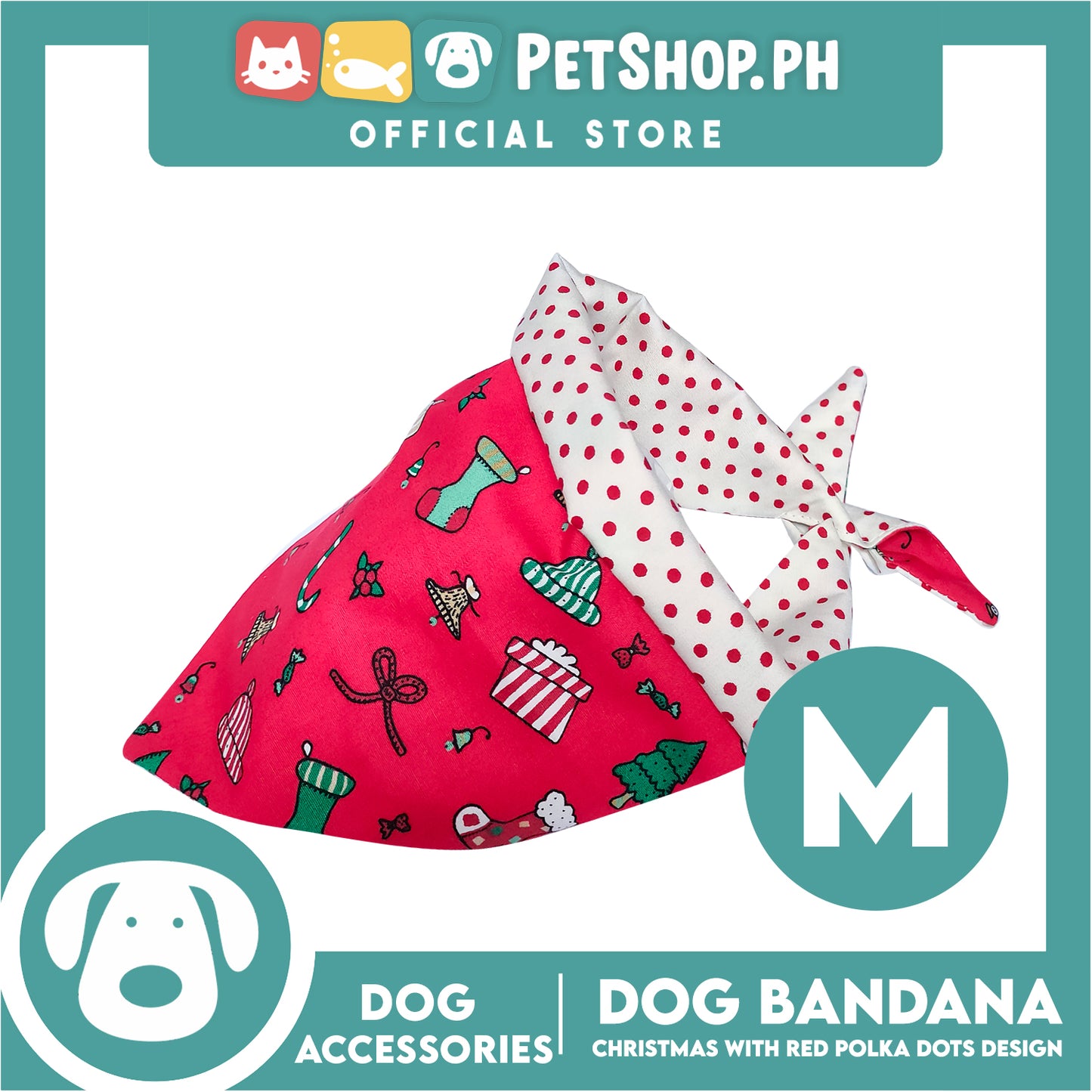 Pet Bandana Collar Scarf Reversible Christmas And Polka Dots Designs, Red And White Colors DB-CTN24M (Medium) Perfect Fit For Dogs And Cats, Breathable, Soft Lightweight Pet Bandana