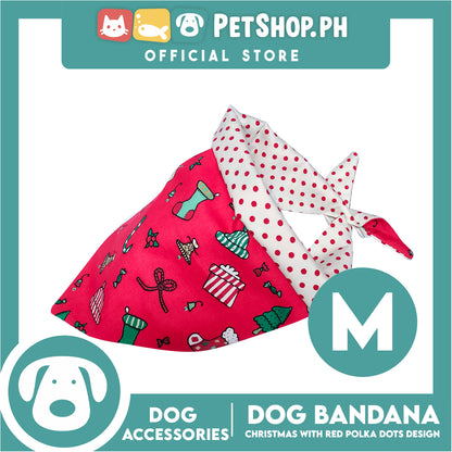 Pet Bandana Collar Scarf Reversible Christmas And Polka Dots Designs, Red And White Colors DB-CTN24M (Medium) Perfect Fit For Dogs And Cats, Breathable, Soft Lightweight Pet Bandana