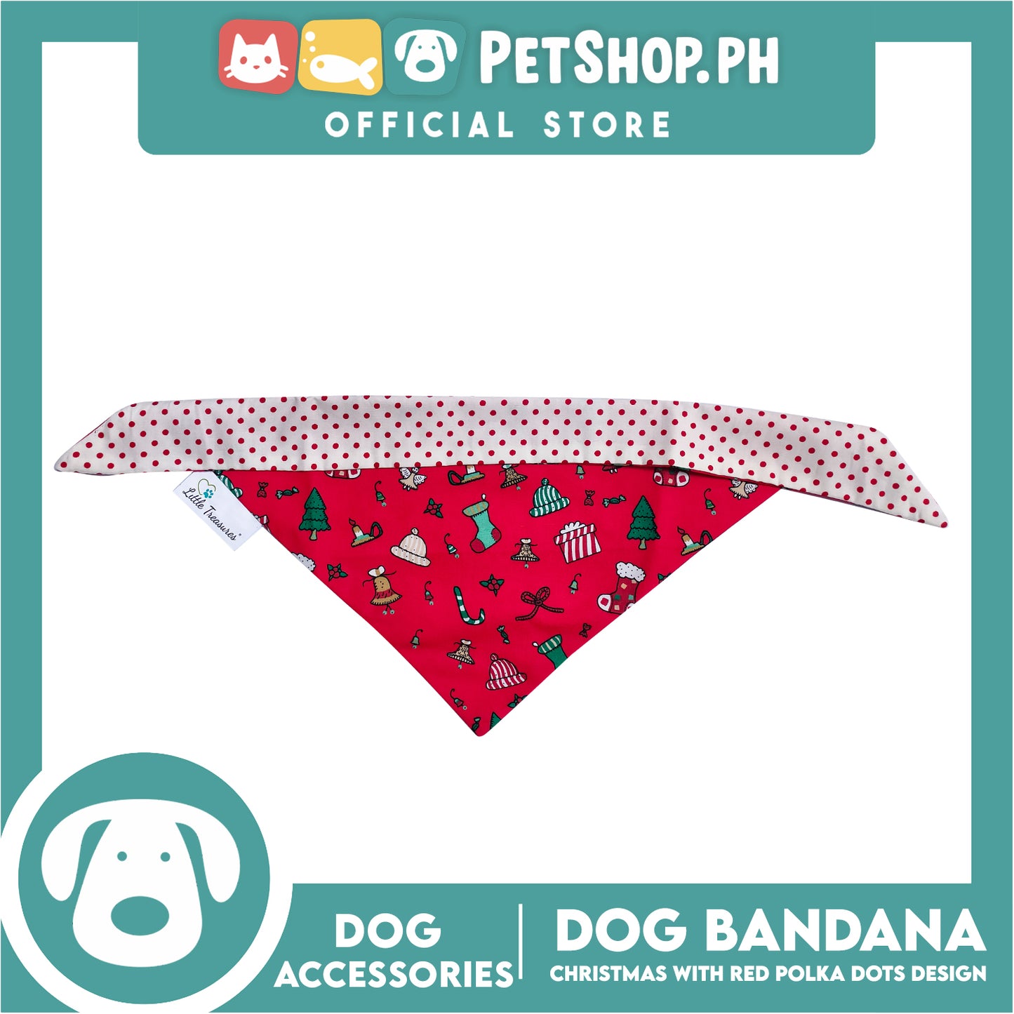 Pet Bandana Collar Scarf Reversible Christmas And Polka Dots Designs, Red And White Colors DB-CTN24M (Medium) Perfect Fit For Dogs And Cats, Breathable, Soft Lightweight Pet Bandana