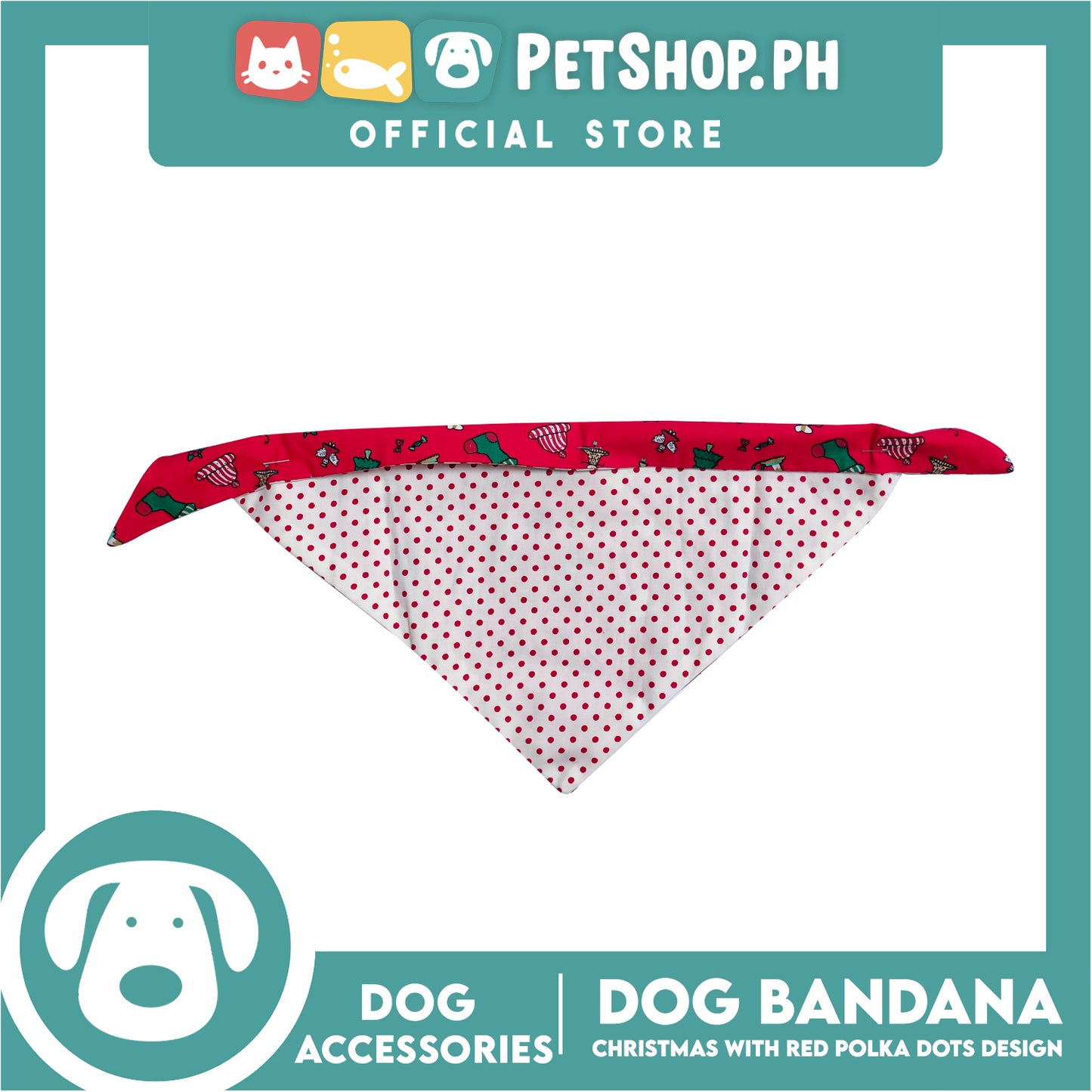 Pet Bandana Collar Scarf Reversible Christmas And Polka Dots Designs, Red And White Colors DB-CTN24M (Medium) Perfect Fit For Dogs And Cats, Breathable, Soft Lightweight Pet Bandana