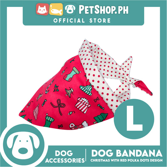 Pet Bandana Collar Scarf Reversible Christmas And Polka Dots Designs, Red And White Colors DB-CTN24L (Large) Perfect Fit For Dogs And Cats, Breathable, Soft Lightweight Pet Bandana