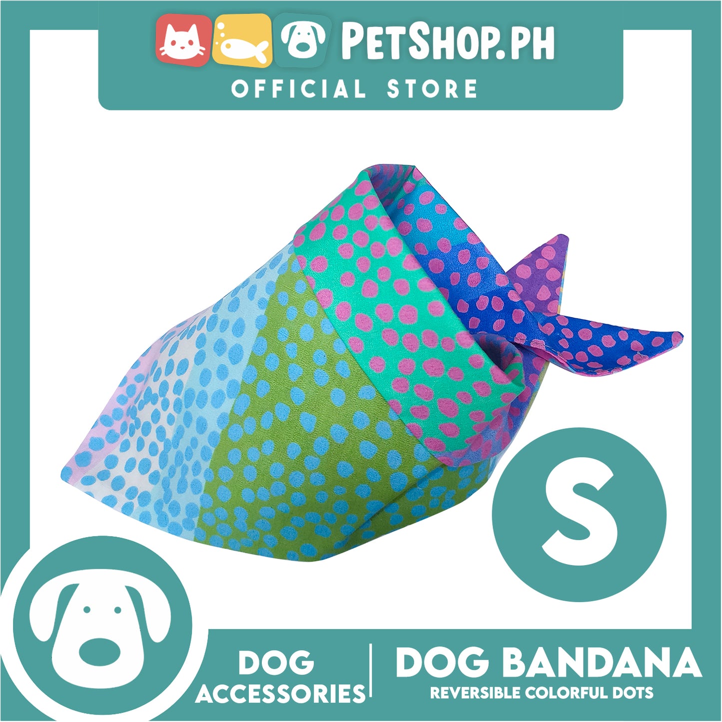 Pet Bandana Collar Scarf Reversible Colorful With Dots Designs DB-CTN25S (Small) Perfect Fit For Dogs And Cats, Breathable, Soft Lightweight Pet Bandana