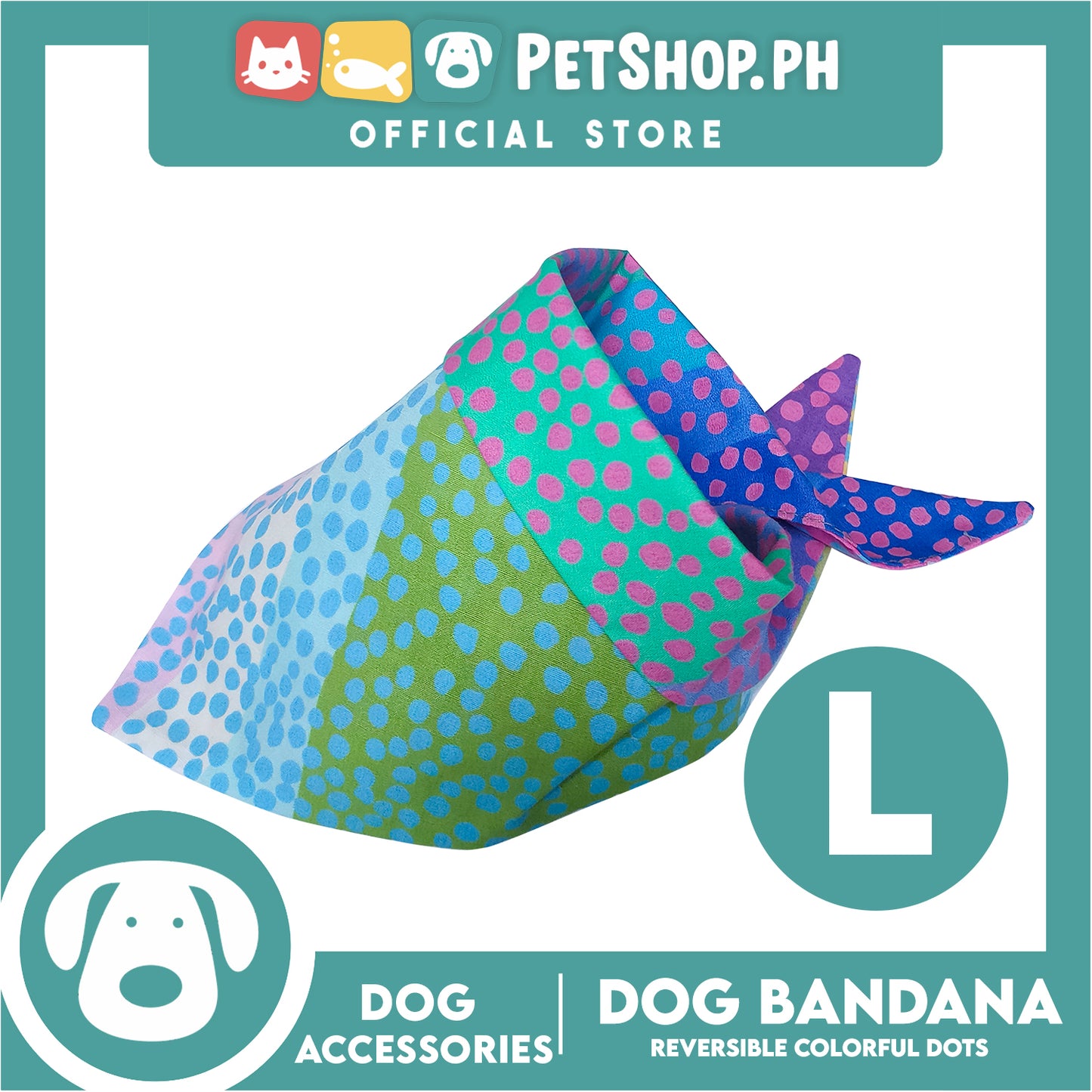 Pet Bandana Collar Scarf Reversible Colorful With Dots Designs DB-CTN25L (Large) Perfect Fit For Dogs And Cats, Breathable, Soft Lightweight Pet Bandana