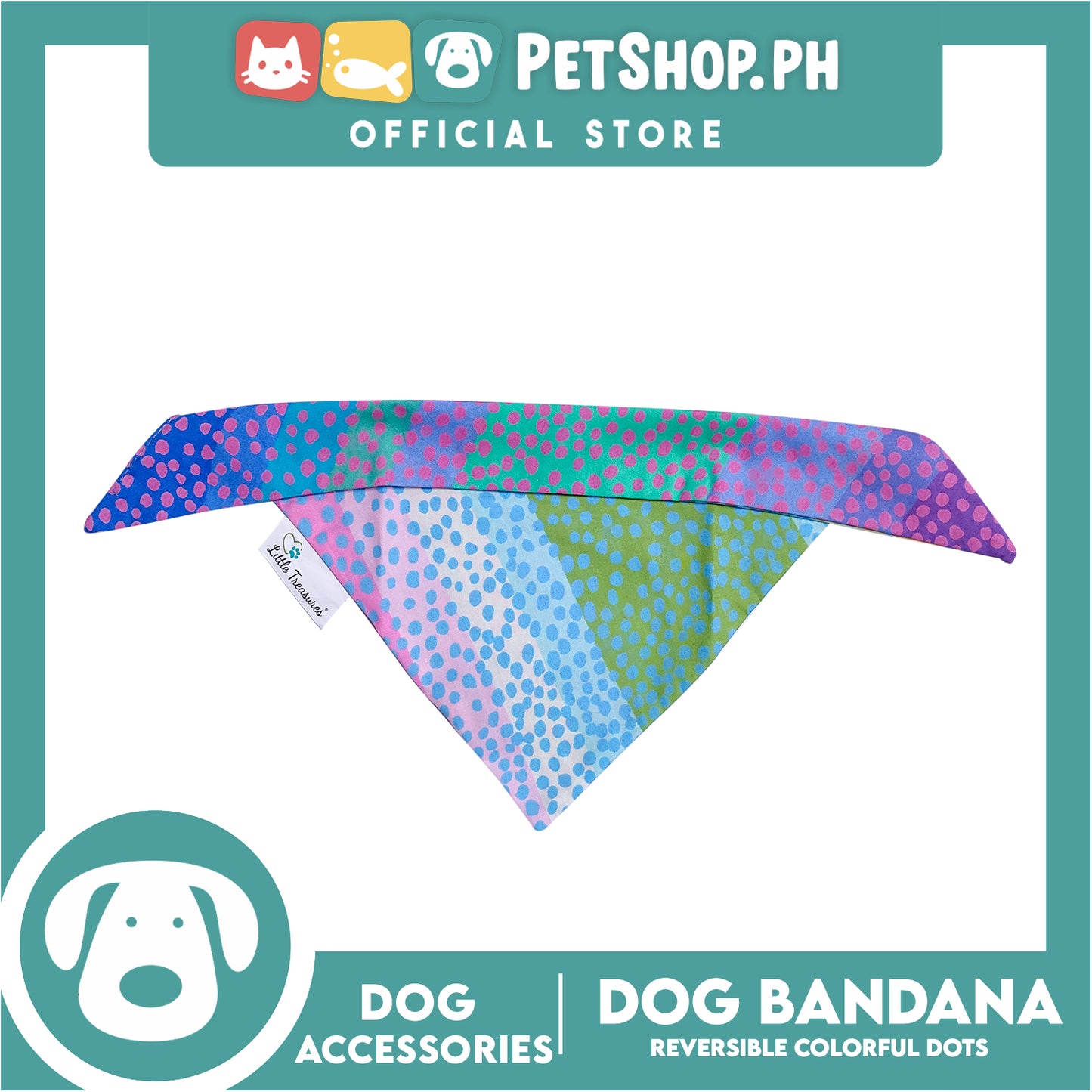 Pet Bandana Collar Scarf Reversible Colorful With Dots Designs DB-CTN25L (Large) Perfect Fit For Dogs And Cats, Breathable, Soft Lightweight Pet Bandana