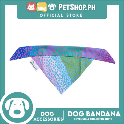 Pet Bandana Collar Scarf Reversible Colorful With Dots Designs DB-CTN25L (Large) Perfect Fit For Dogs And Cats, Breathable, Soft Lightweight Pet Bandana