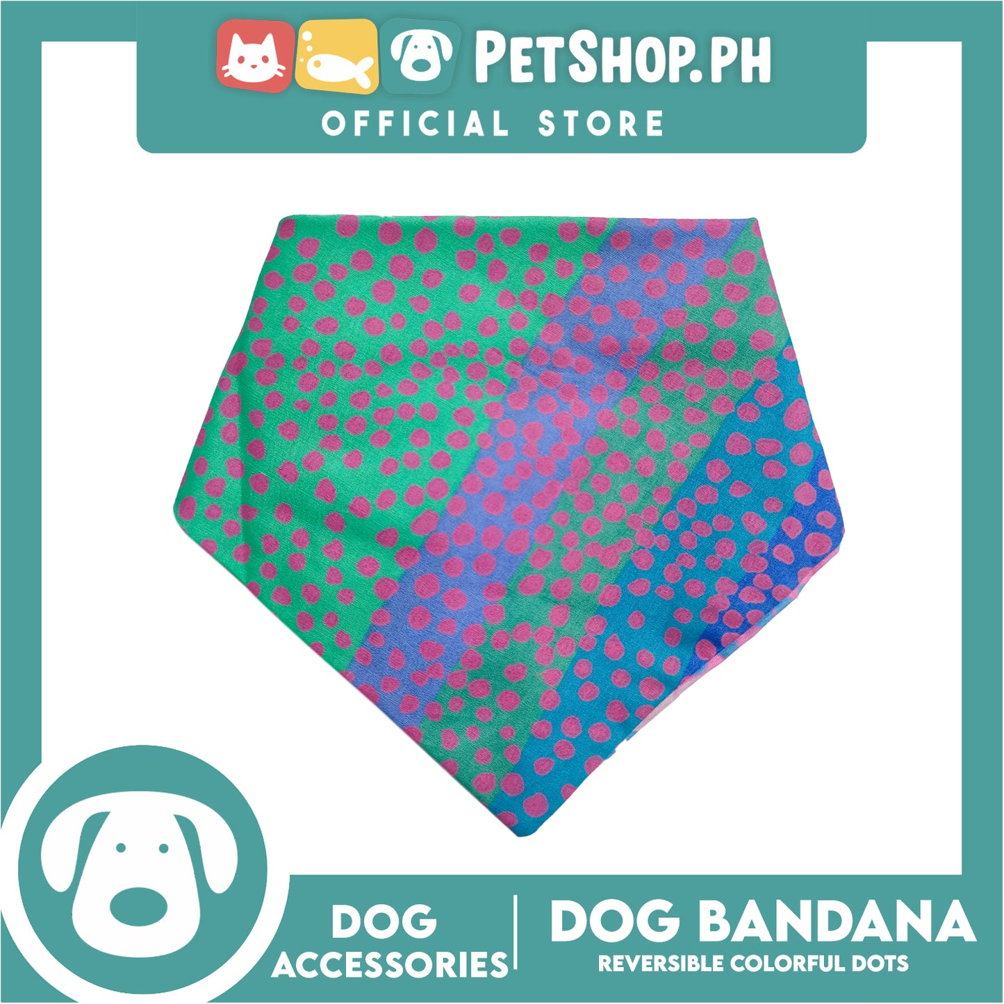 Pet Bandana Collar Scarf Reversible Colorful With Dots Designs DB-CTN25L (Large) Perfect Fit For Dogs And Cats, Breathable, Soft Lightweight Pet Bandana