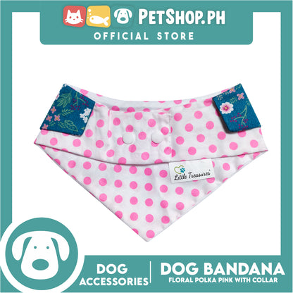 Pet Bandana Collar Scarf Reversible Pink Polka Dots With Blue Floral Designs DB-CTN26S (Small) Perfect Fit For Dogs And Cats, Breathable, Soft Lightweight Pet Bandana