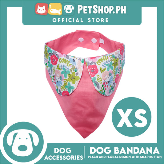 Pet Bandana Collar Scarf Reversible Tangerine With Pink Floral Collar Designs DB-CTN27XS (XS) Perfect Fit For Dogs And Cats, Breathable, Soft Lightweight Pet Bandana