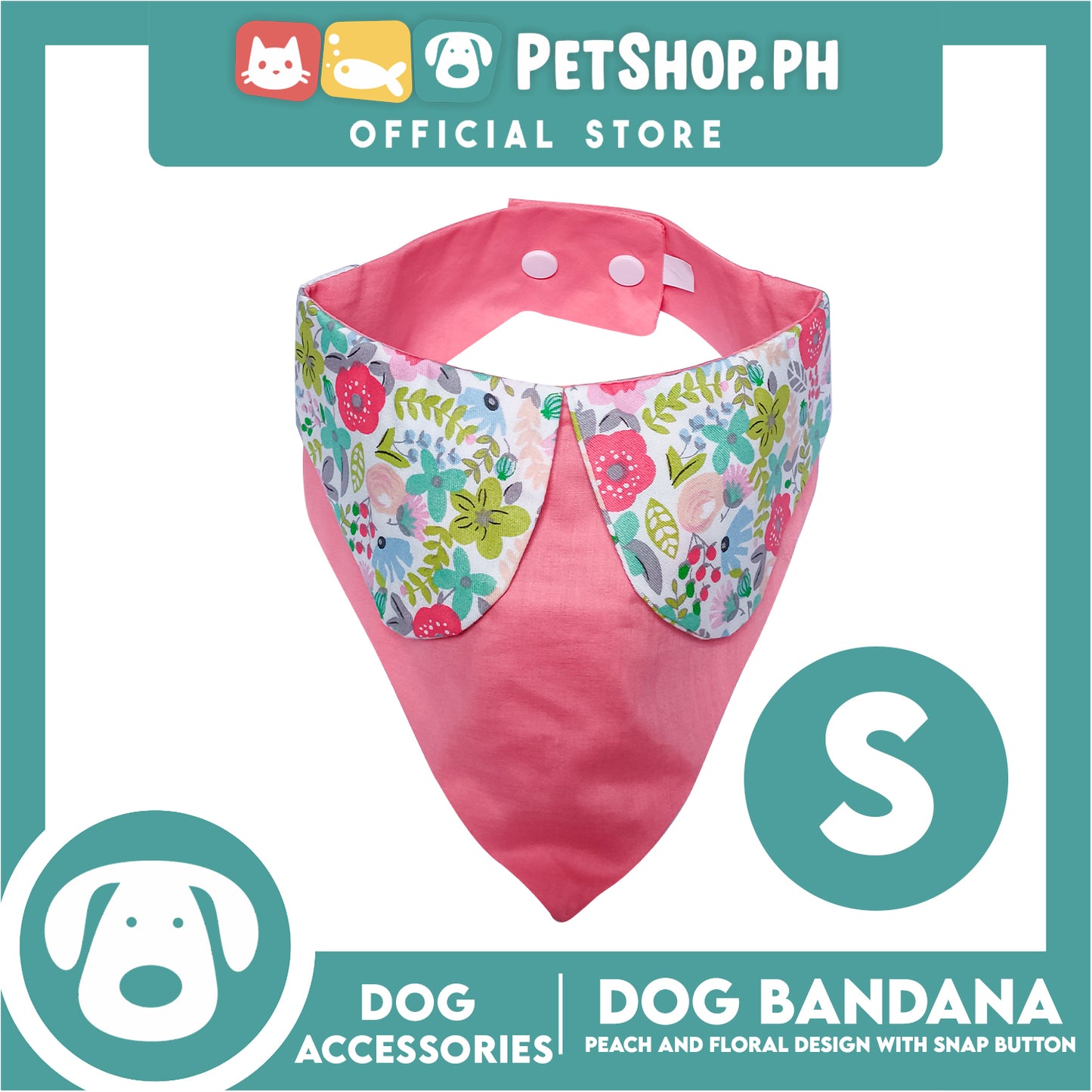 Pet Bandana Collar Scarf Reversible Tangerine With Pink Floral Collar Designs DB-CTN27S (Small) Perfect Fit For Dogs And Cats, Breathable, Soft Lightweight Pet Bandana