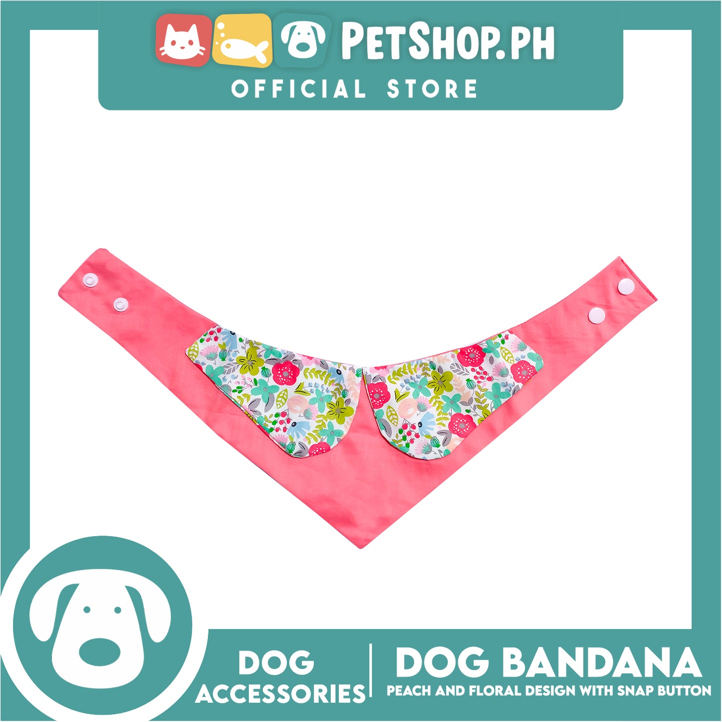 Pet Bandana Collar Scarf Reversible Tangerine With Pink Floral Collar Designs DB-CTN27S (Small) Perfect Fit For Dogs And Cats, Breathable, Soft Lightweight Pet Bandana