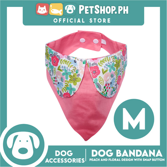 Pet Bandana Collar Scarf Reversible Tangerine With Pink Floral Collar Designs DB-CTN27M (Medium) Perfect Fit For Dogs And Cats, Breathable, Soft Lightweight Pet Bandana