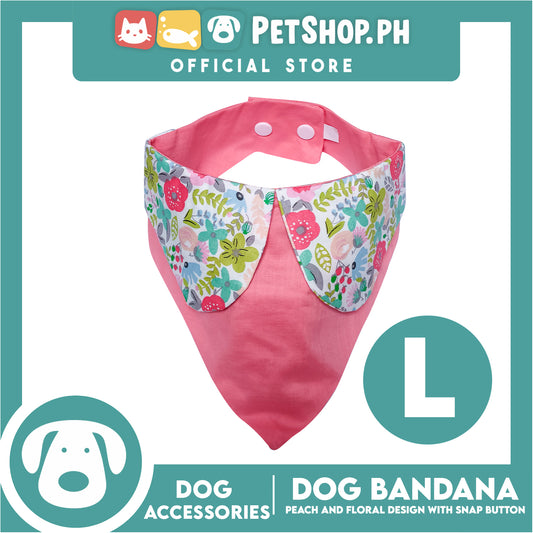 Pet Bandana Collar Scarf Reversible Tangerine With Pink Floral Collar Designs DB-CTN27L (Large) Perfect Fit For Dogs And Cats, Breathable, Soft Lightweight Pet Bandana