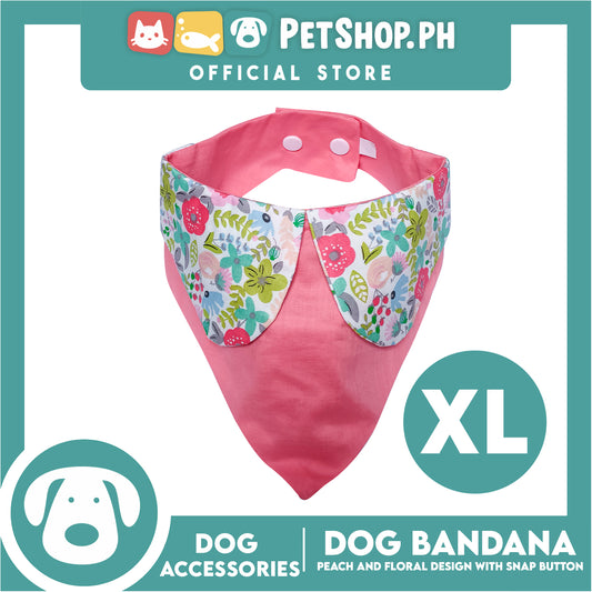 Pet Bandana Collar Scarf Reversible Tangerine With Pink Floral Collar Designs DB-CTN27XL (XL) Perfect Fit For Dogs And Cats, Breathable, Soft Lightweight Pet Bandana