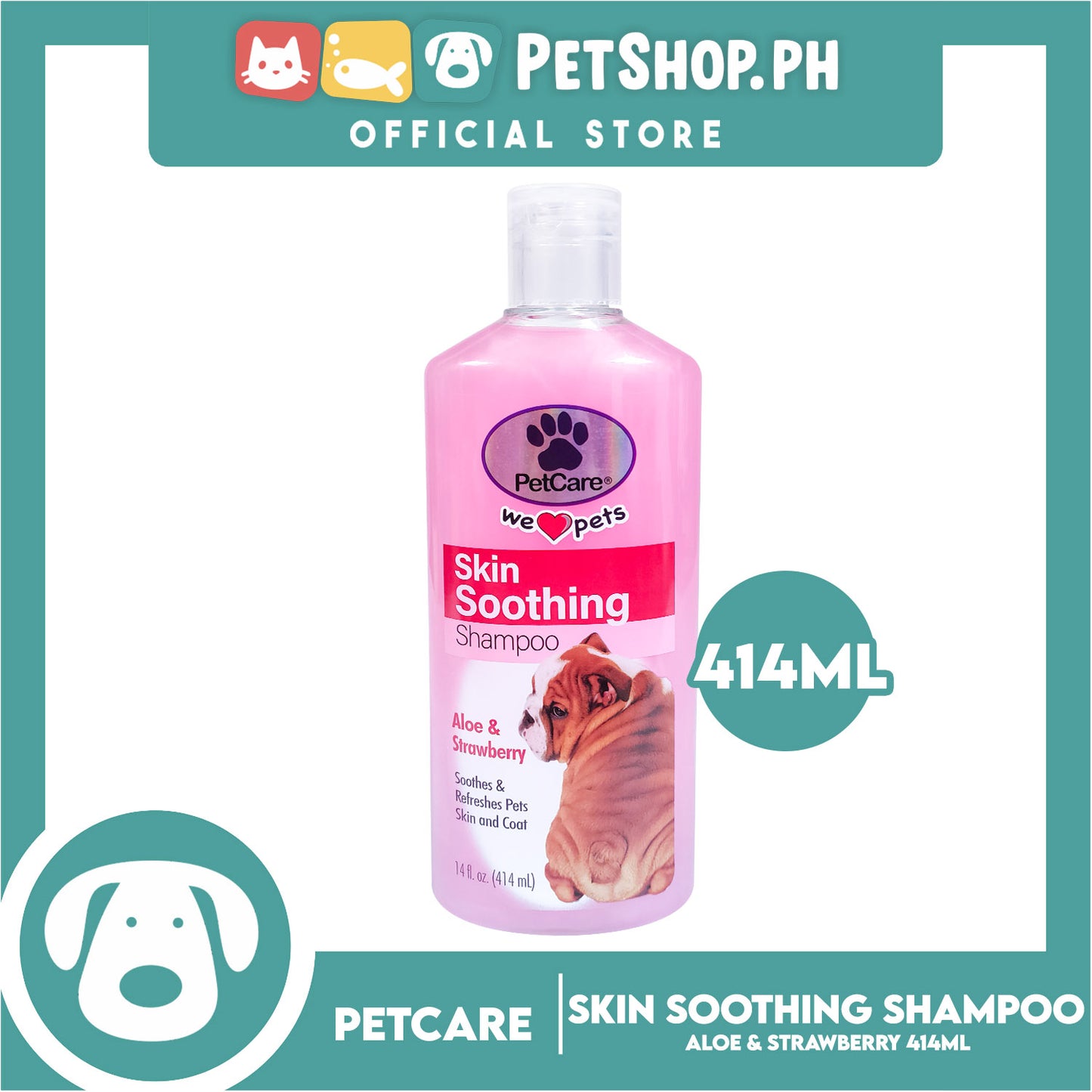 Pet Care Skin Soothing Shampoo 414ml (Aloe And Strawberry) For Soothes And Refreshes Pets Skin And Coat, Dog Shampoo