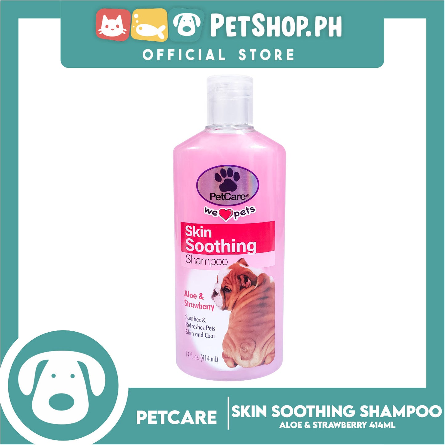 Pet Care Skin Soothing Shampoo 414ml (Aloe And Strawberry) For Soothes And Refreshes Pets Skin And Coat, Dog Shampoo