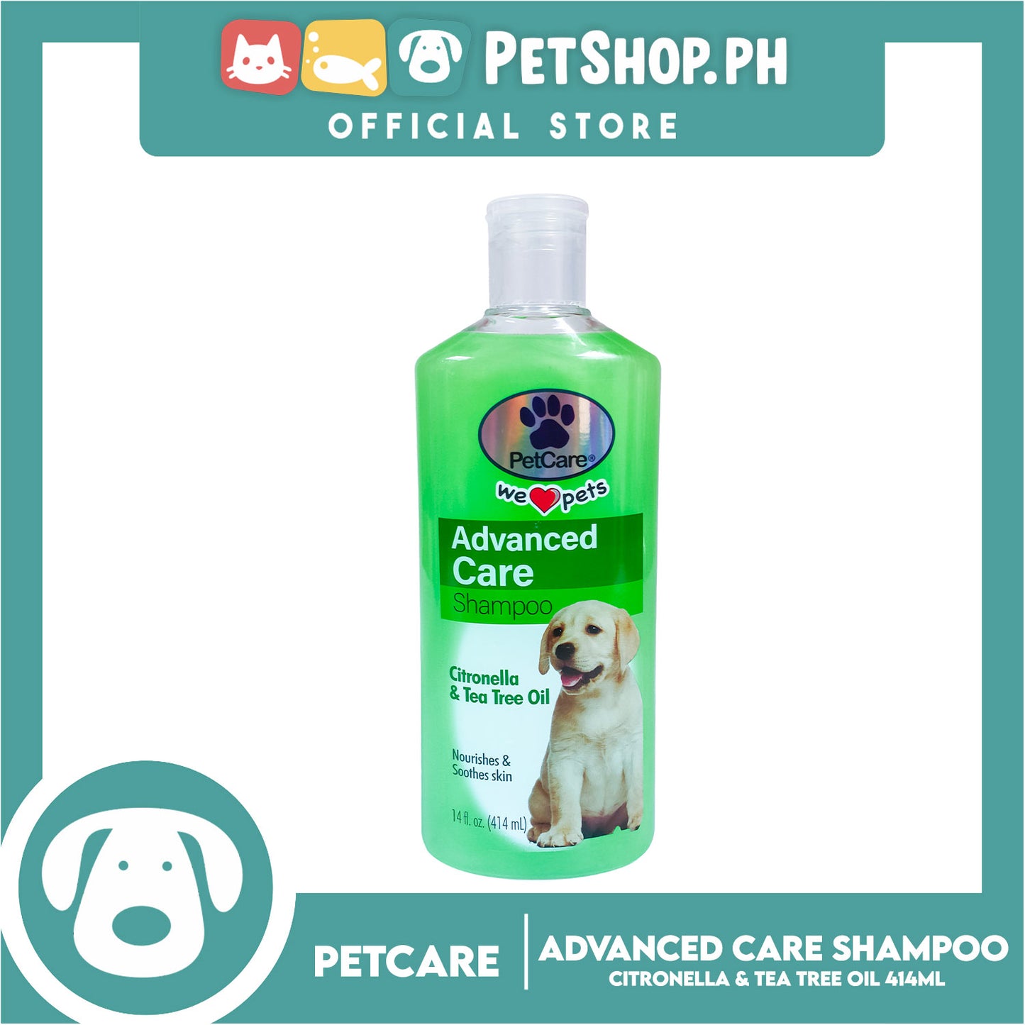 Pet Care Advanced Care Shampoo 414ml (Citronella And Tea Tree Oil) For Nourishes And Soothes Skin, Dog Shampoo
