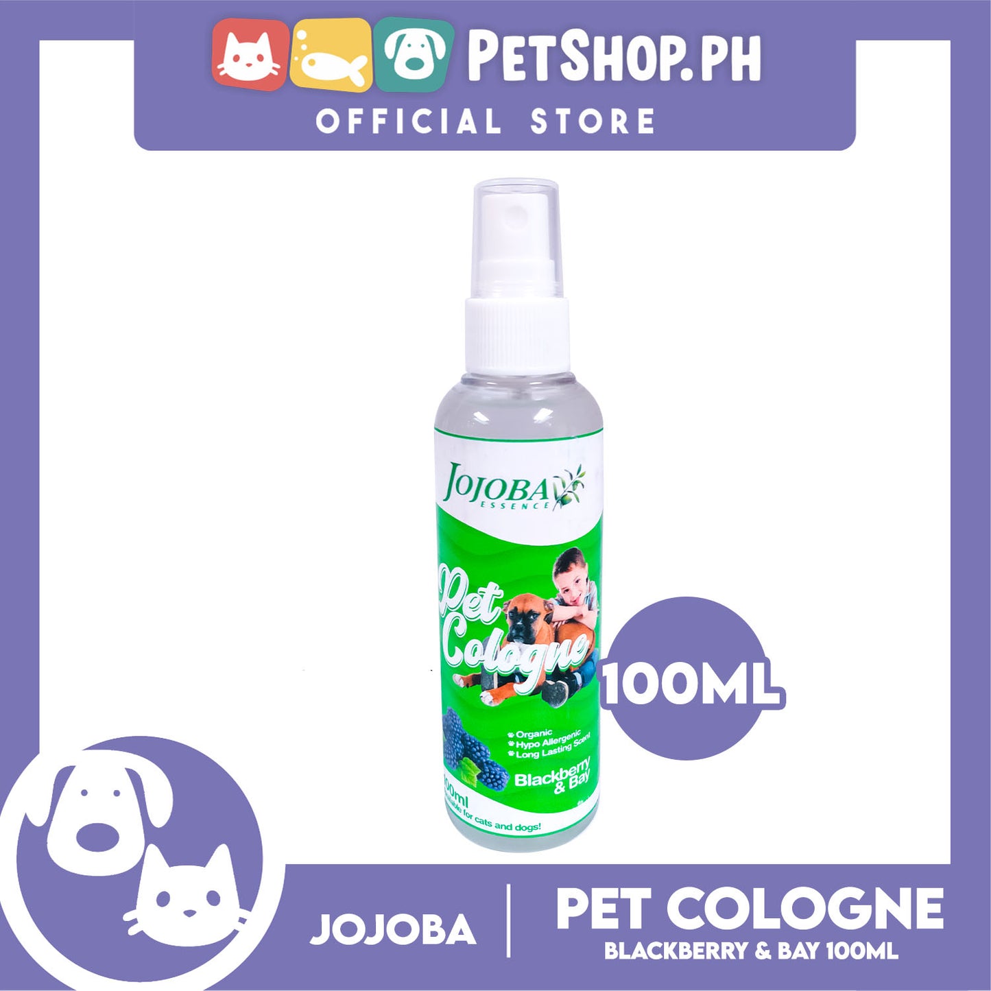 Jojoba Essence Pet Cologne Spray 100ml (Blackberry And Bay Scent)