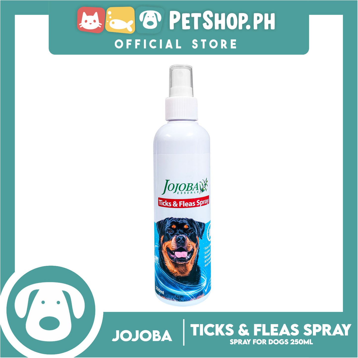 Jojoba Essence Ticks And Fleas Spray 250ml Anti-Fungal, Anti-Parasite, Anti-Bacterial For Dogs