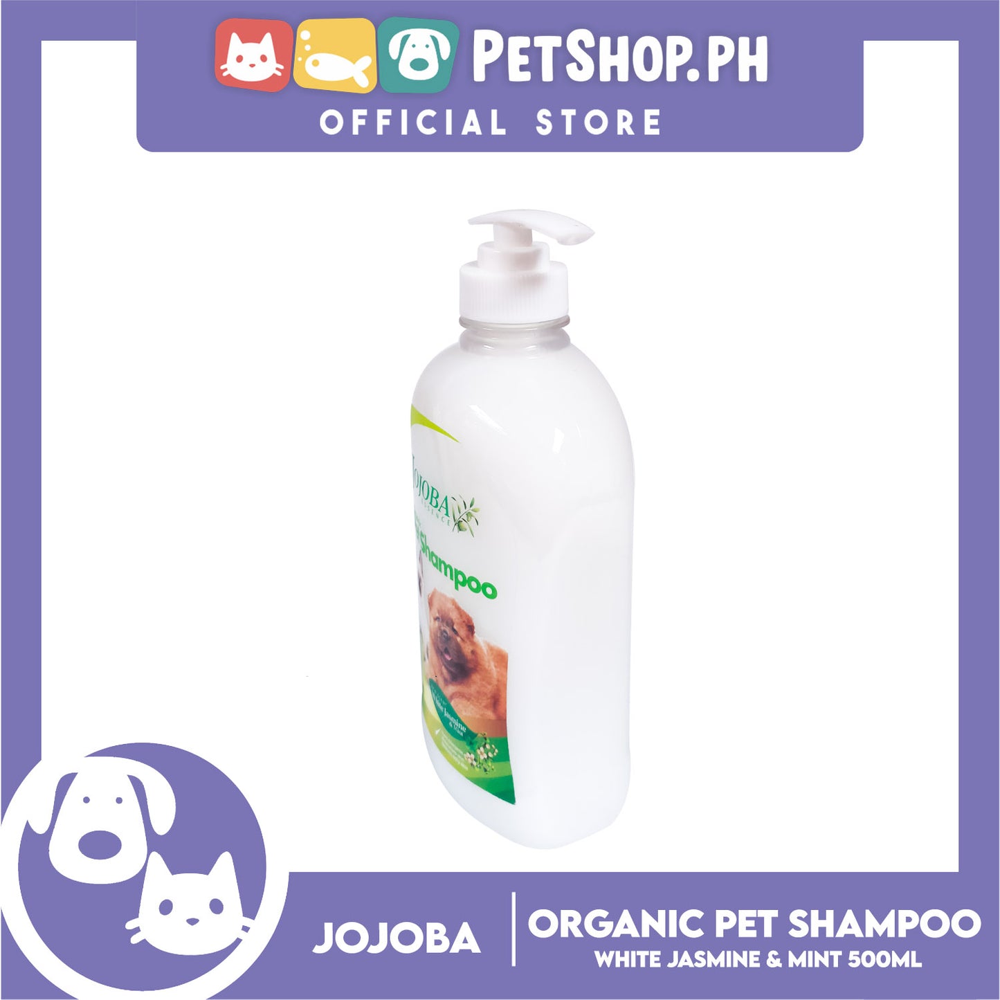 Jojoba Essence Organic Pet Shampoo 500ml (White Jasmine And Mint) Safe For Daily Use For Your Cats And Dogs