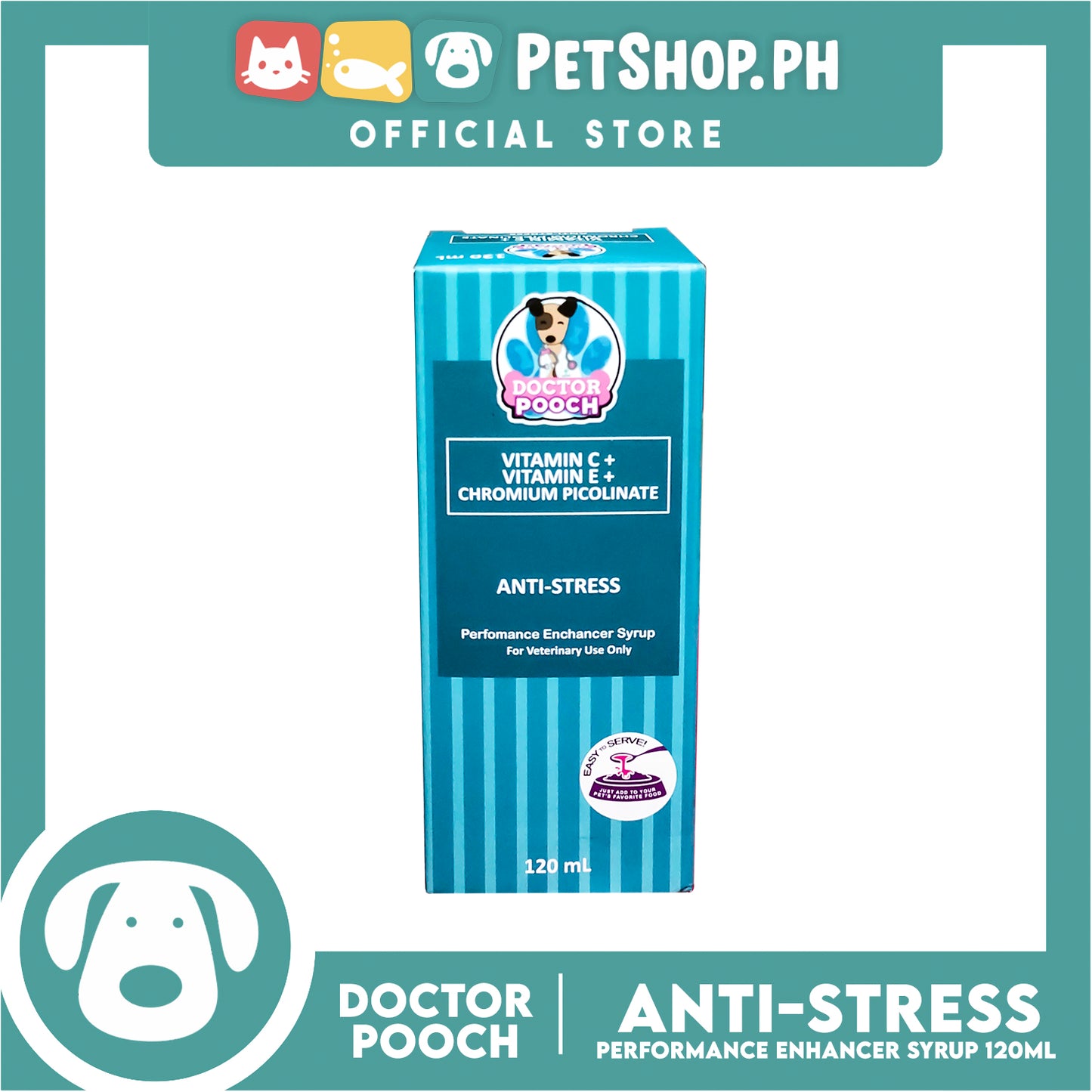 Doctor Pooch Anti Stress Multivitamins 120ml Vitamin C + Vitamin E + Chromium Picolinate For Puppies And Adult Dogs
