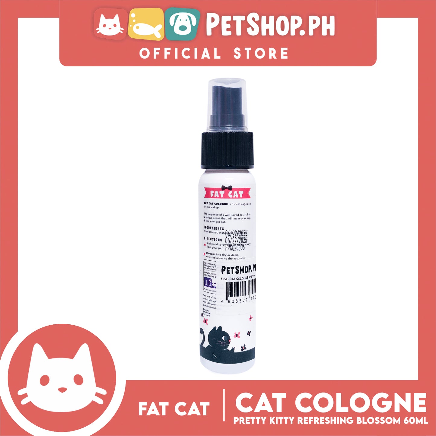 Fat Cat Cologne Pretty Kitty Spray 60ml Refreshing Blossom, Cats Perfume, Cats Cologne