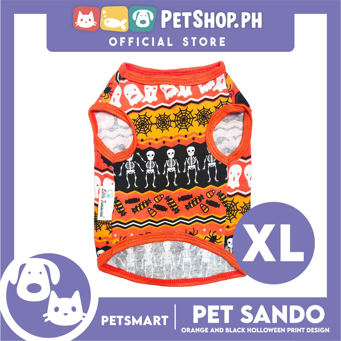 Pet Sando Halloween Design, Orange Black Color DG-CTN111XL (XL) Perfect Fit For Dogs And Cats, Breathable Sando Clothes, Soft Lightweight Pet Clothing