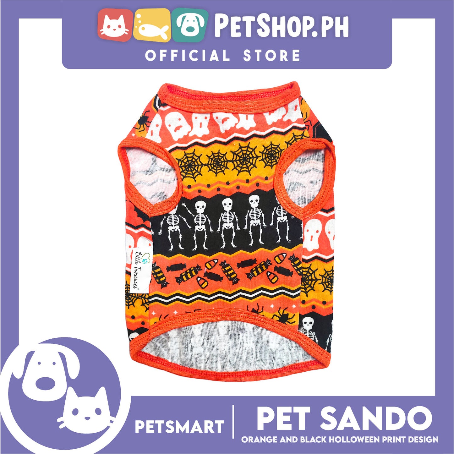 Pet Sando Halloween Design, Orange Black Color DG-CTN111XL (XL) Perfect Fit For Dogs And Cats, Breathable Sando Clothes, Soft Lightweight Pet Clothing