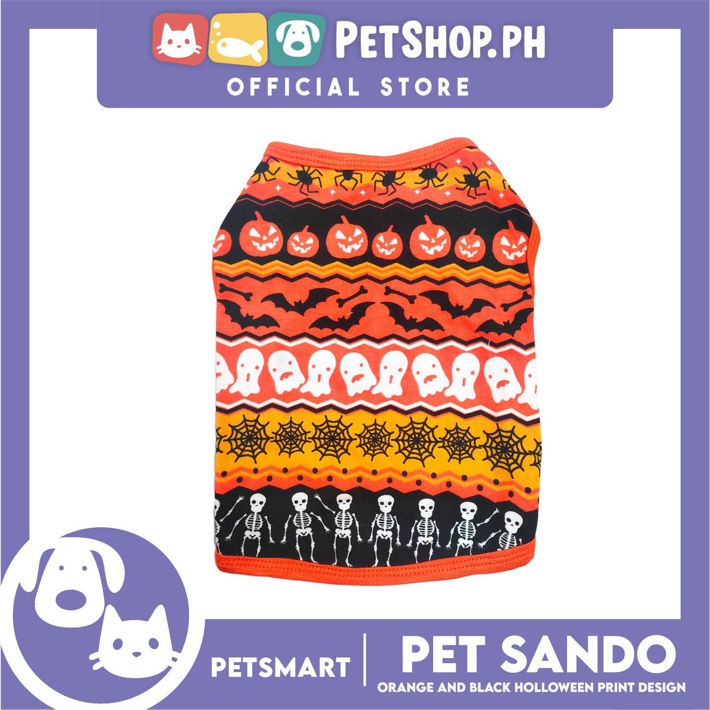 Pet Sando Halloween Design, Orange Black Color DG-CTN111XL (XL) Perfect Fit For Dogs And Cats, Breathable Sando Clothes, Soft Lightweight Pet Clothing