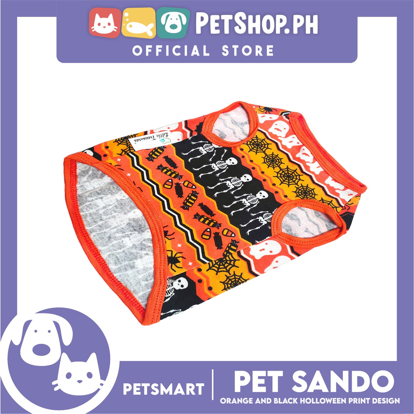 Pet Sando Halloween Design, Orange Black Color DG-CTN111XL (XL) Perfect Fit For Dogs And Cats, Breathable Sando Clothes, Soft Lightweight Pet Clothing