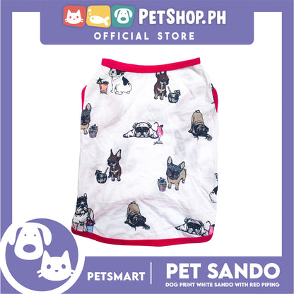 Dog Sando With Dog Print Design, White Red Color DG-CTN112S (Small) Perfect Fit For Dogs, Breathable Sando Clothes, Soft Lightweight Pet Clothing