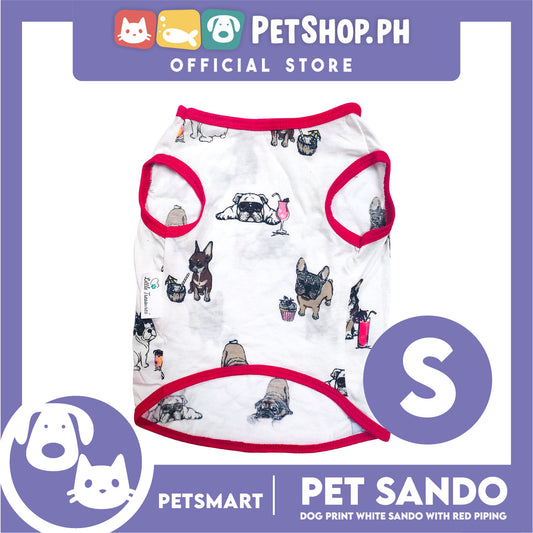 Dog Sando With Dog Print Design, White Red Color DG-CTN112S (Small) Perfect Fit For Dogs, Breathable Sando Clothes, Soft Lightweight Pet Clothing