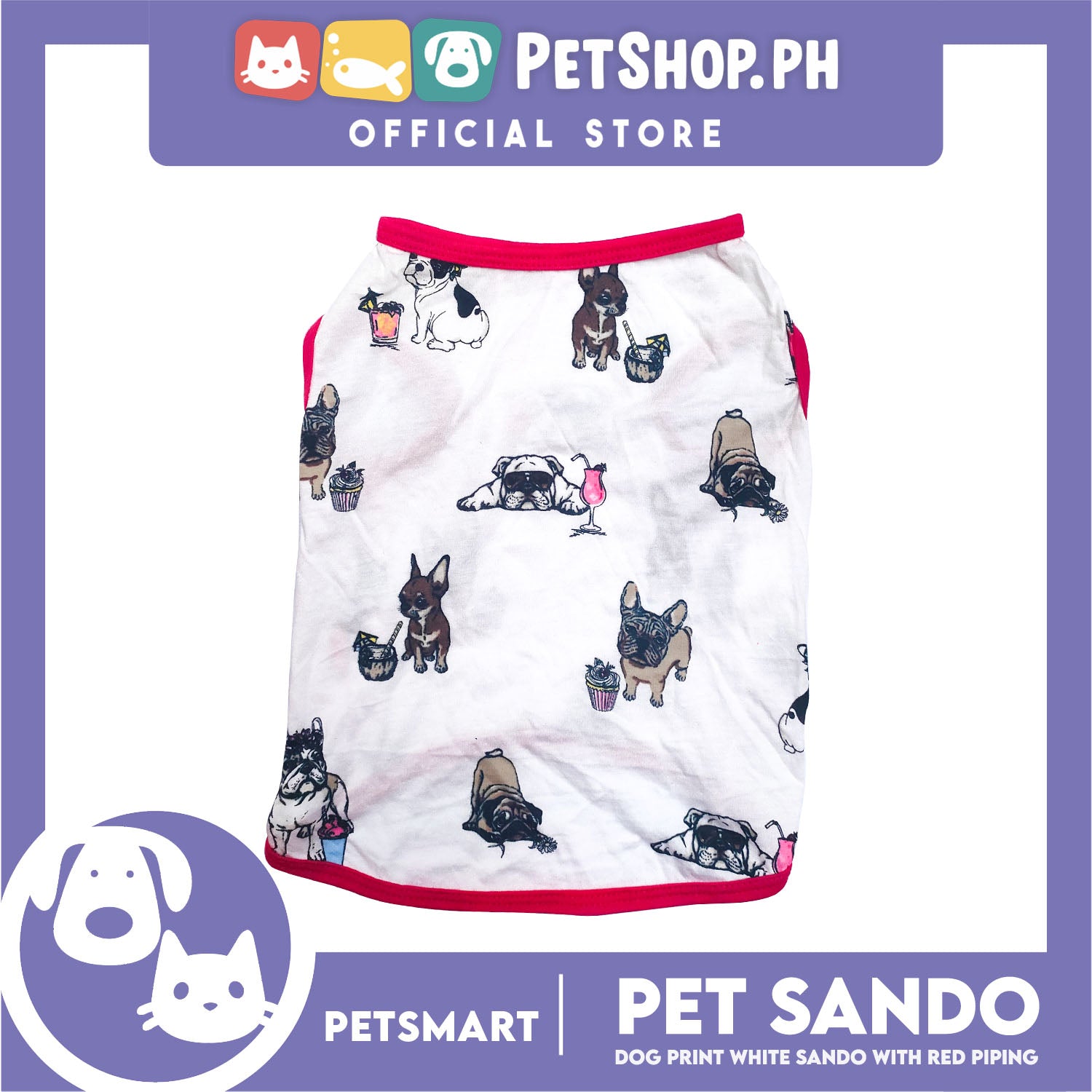 Dog Sando With Dog Print Design White Red Color DG CTN112M