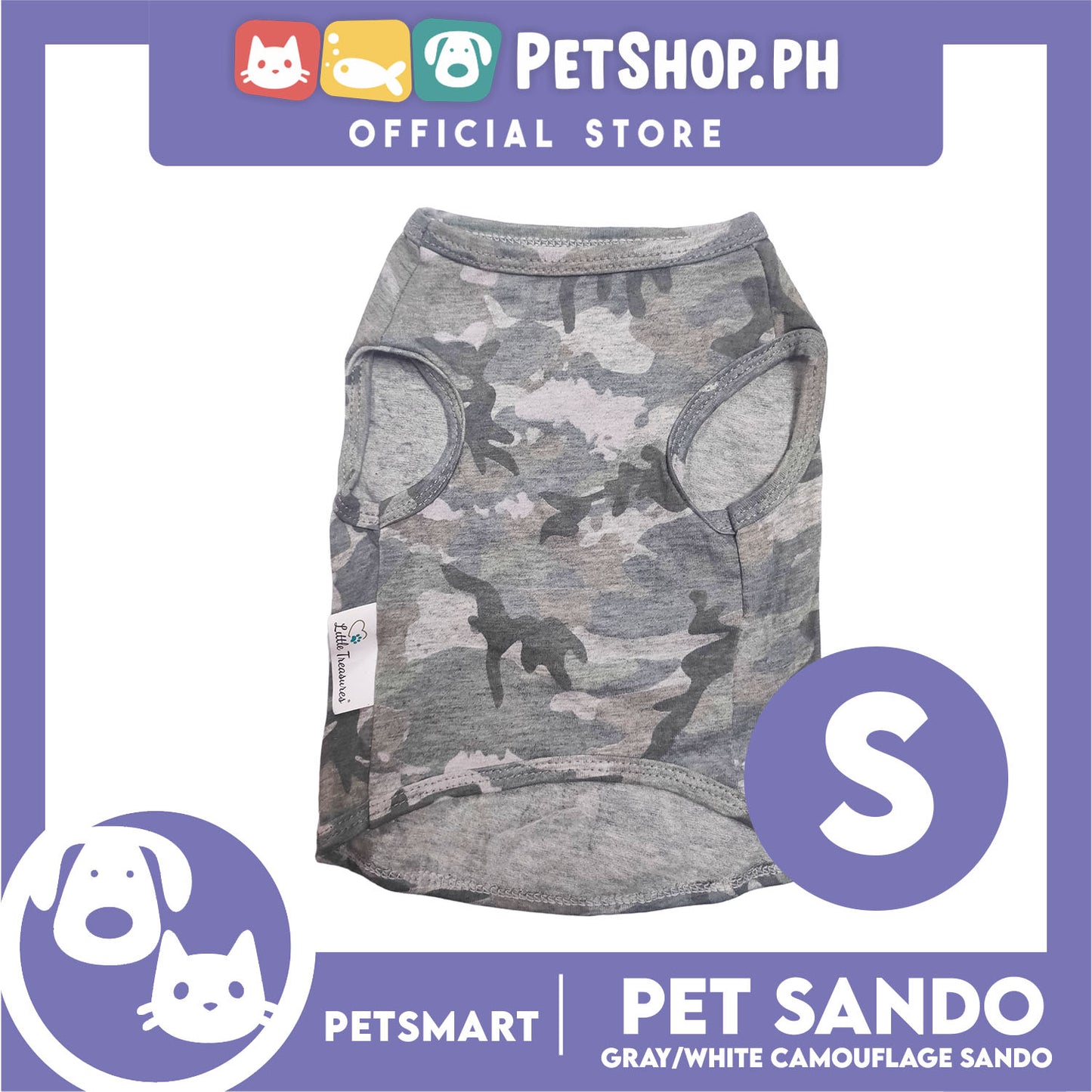 Pet Sando Camouflage Design, Gray White Color DG-CTN113(W)S (Small) Perfect Fit For Dogs And Cats, Breathable Sando Clothes, Soft Lightweight Pet Clothing