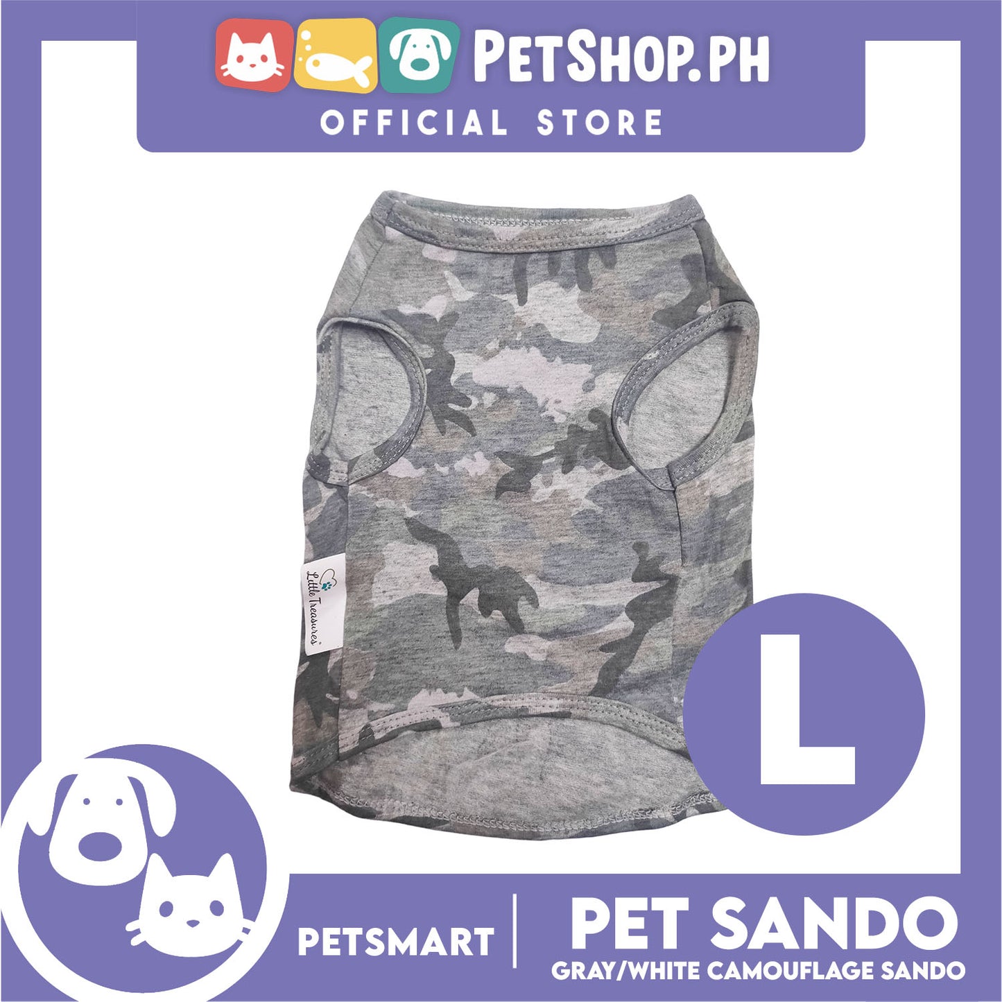 Pet Sando Camouflage Design, Gray White Color DG-CTN113(W)L (Large) Perfect Fit For Dogs And Cats, Breathable Sando Clothes, Soft Lightweight Pet Clothing