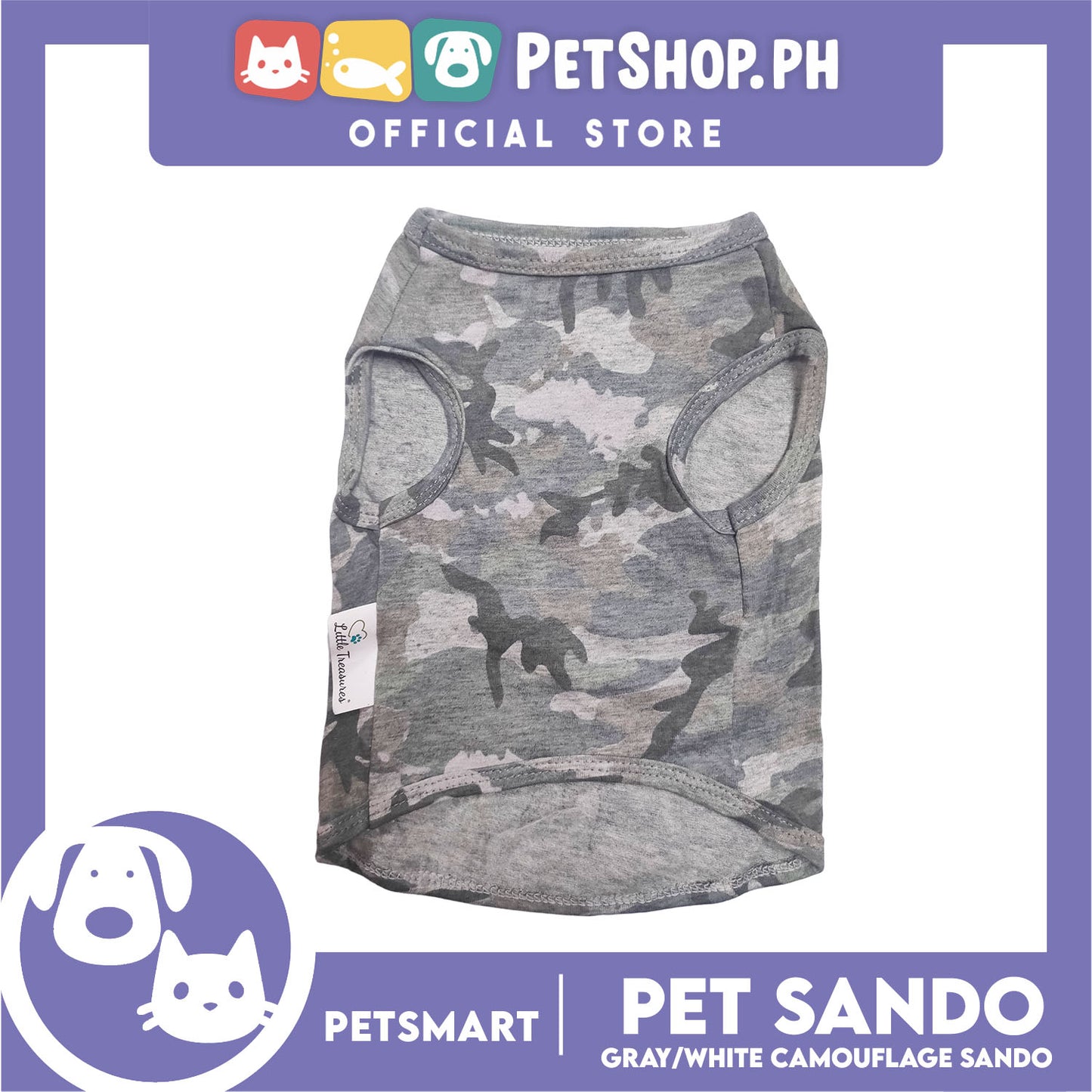 Pet Sando Camouflage Design, Gray White Color DG-CTN113(W)L (Large) Perfect Fit For Dogs And Cats, Breathable Sando Clothes, Soft Lightweight Pet Clothing