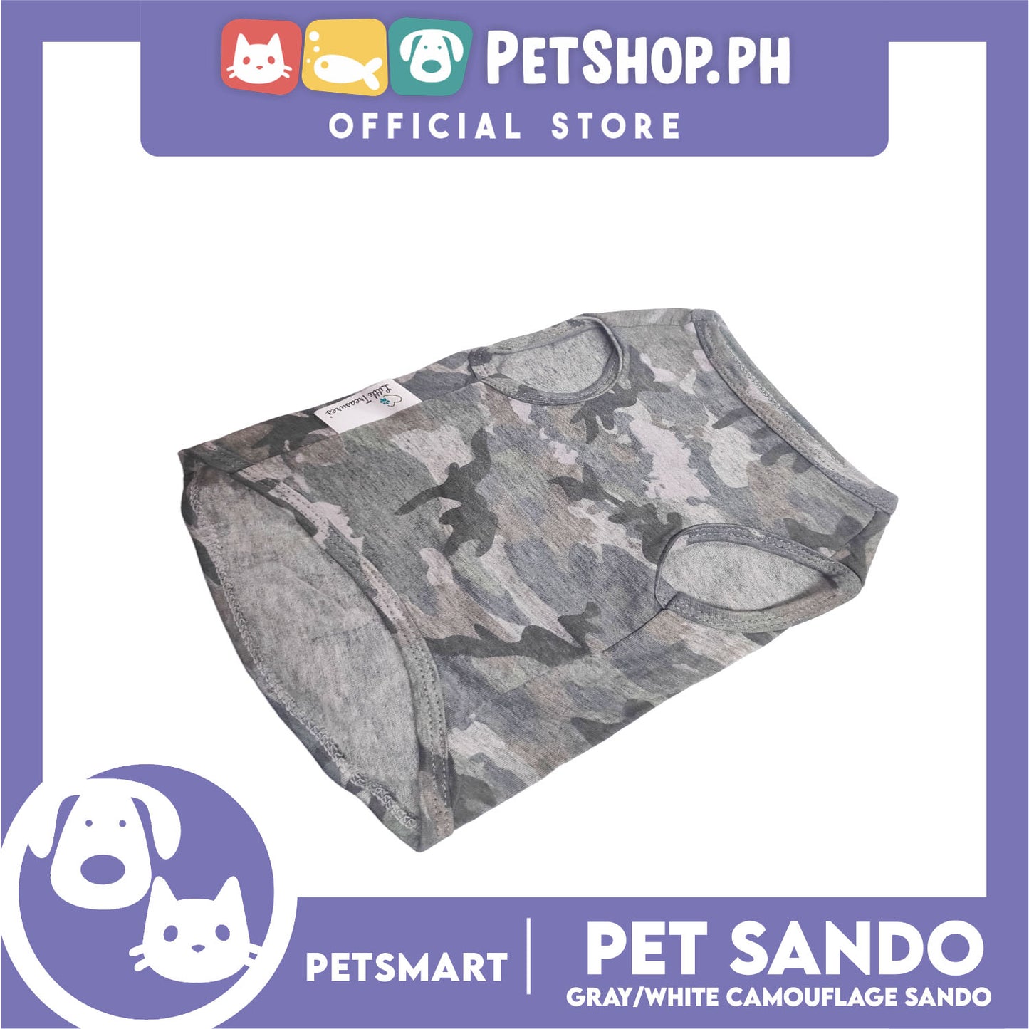 Pet Sando Camouflage Design, Gray White Color DG-CTN113(W)L (Large) Perfect Fit For Dogs And Cats, Breathable Sando Clothes, Soft Lightweight Pet Clothing