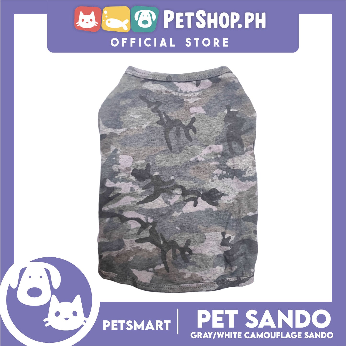 Pet Sando Camouflage Design, Gray White Color DG-CTN113(W)L (Large) Perfect Fit For Dogs And Cats, Breathable Sando Clothes, Soft Lightweight Pet Clothing