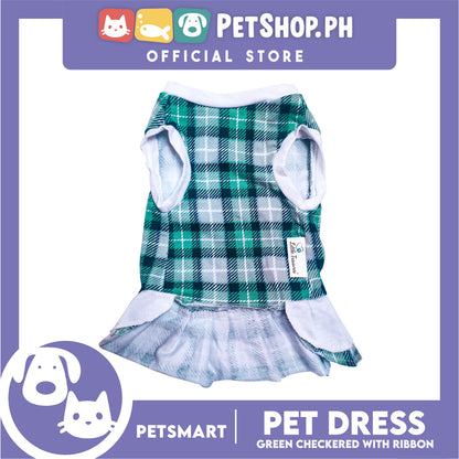 Pet Dress Checkered Green With Ribbon Dress DG-CTN114M (Medium) Perfect Fit For Dogs And Cats, Breathable Dress Clothes, Soft Lightweight Pet Clothing